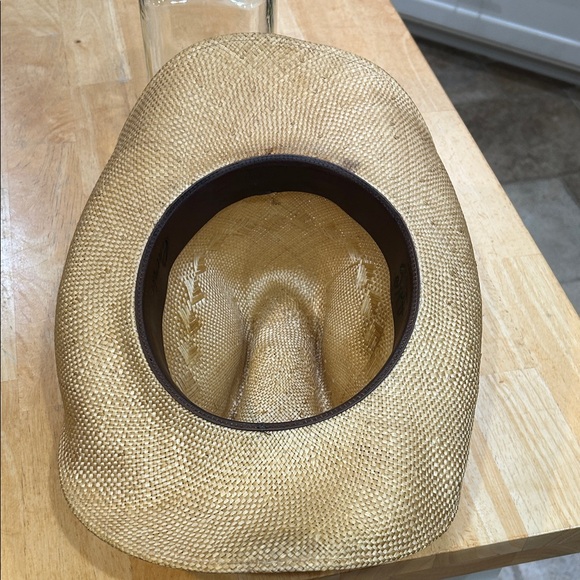 Tan Straw Cowboy Hat and leather interior band- rustic look by design - Picture 6 of 16